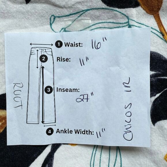 CHICO'S FLORAL LINEN BLEND PULL-ON PANTS WHITE GOLD BLACK BLUE SIZE 1R US 8R - Picture 8 of 9